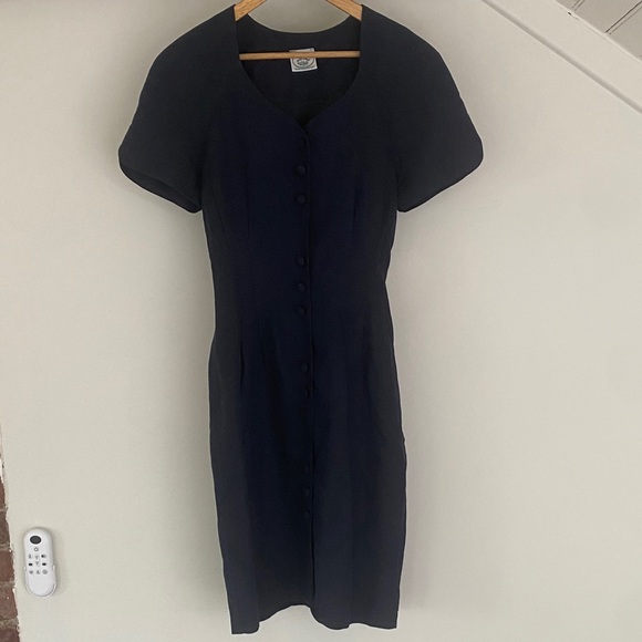 Laura Ashley Navy Button-Down Midi Dress - Picture 1 of 7